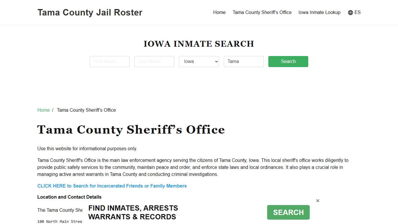 Tama County Sheriff Office, IA, Arrest Warrants Search