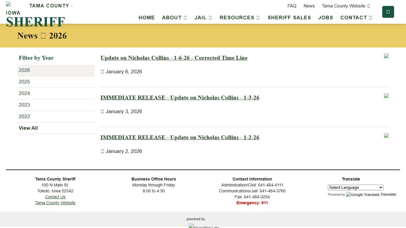 News - Sheriff - Tama County, Iowa